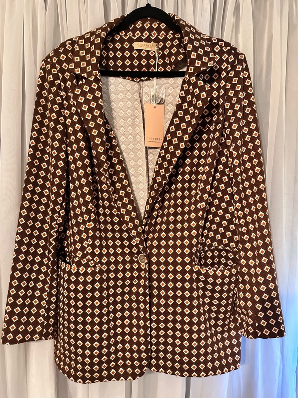 Fashion to Figure Soft Stretchy Brown Printed Single Button Blazer Size 2X